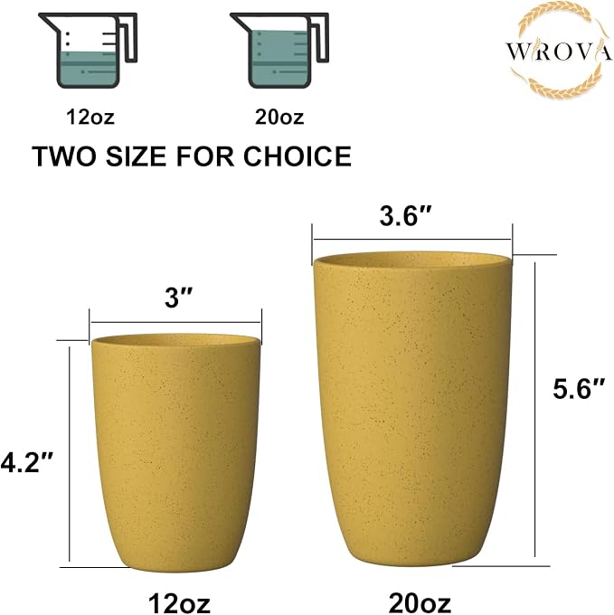 Wrova Wheat Straw Cups 6 PCS Good Alternative to Plastic Reusable Cups 12 oz Unbreakable Drinking Cup Reusable Dishwasher Safe Water Plastic Glasses Yellow