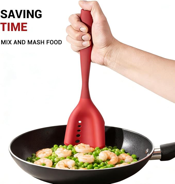 2 Pack Mincing Spatula Meat Chopper, Hamburger Grinder, Premium Heat Resistant Smasher for Ground Beef, Potato Mix Tool, Meat & Poultry Tenderizers-Red