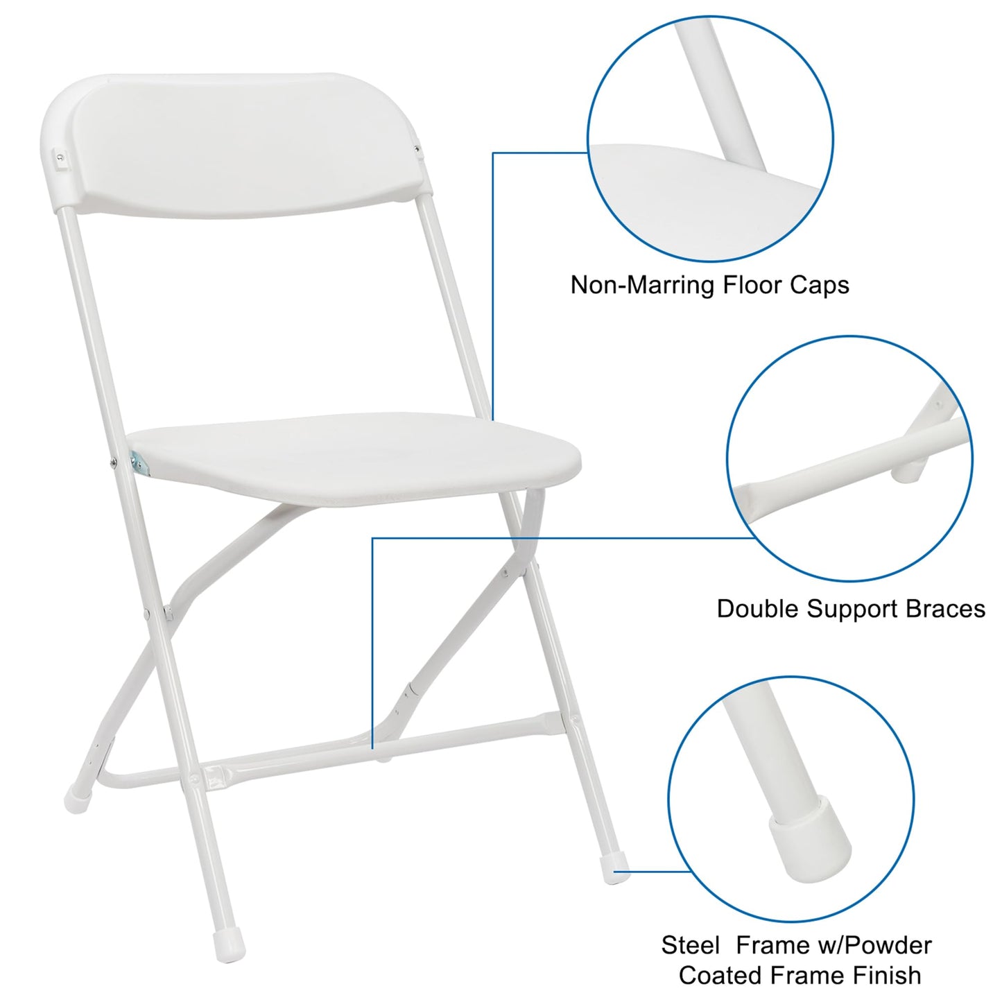OLLODOT 20 Pack White Folding Chairs with 350-LBS Capacity, Foldable Portable Indoor Outdoor Chairs, Stackable Commercial Seat with Steel Frame for Office, Party, Events, Wedding, Kitchen &Dinning