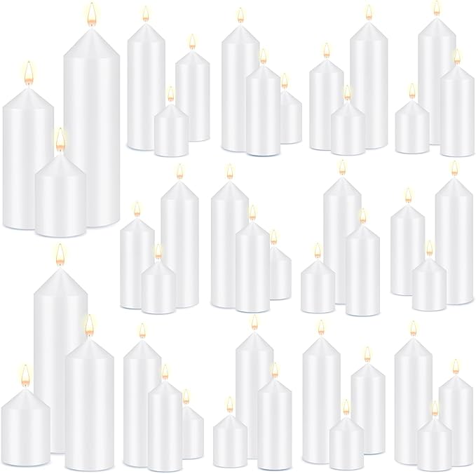 MTLEE Set of 60 White Pillar Candles Bulk 2 x 3, 2 x 5, 2 x 8 in Large Unscented Candle Tall Decorative Emergency Candles Big Cotton Wick Candle for Wedding Home Restaurant Spa Church Decoration