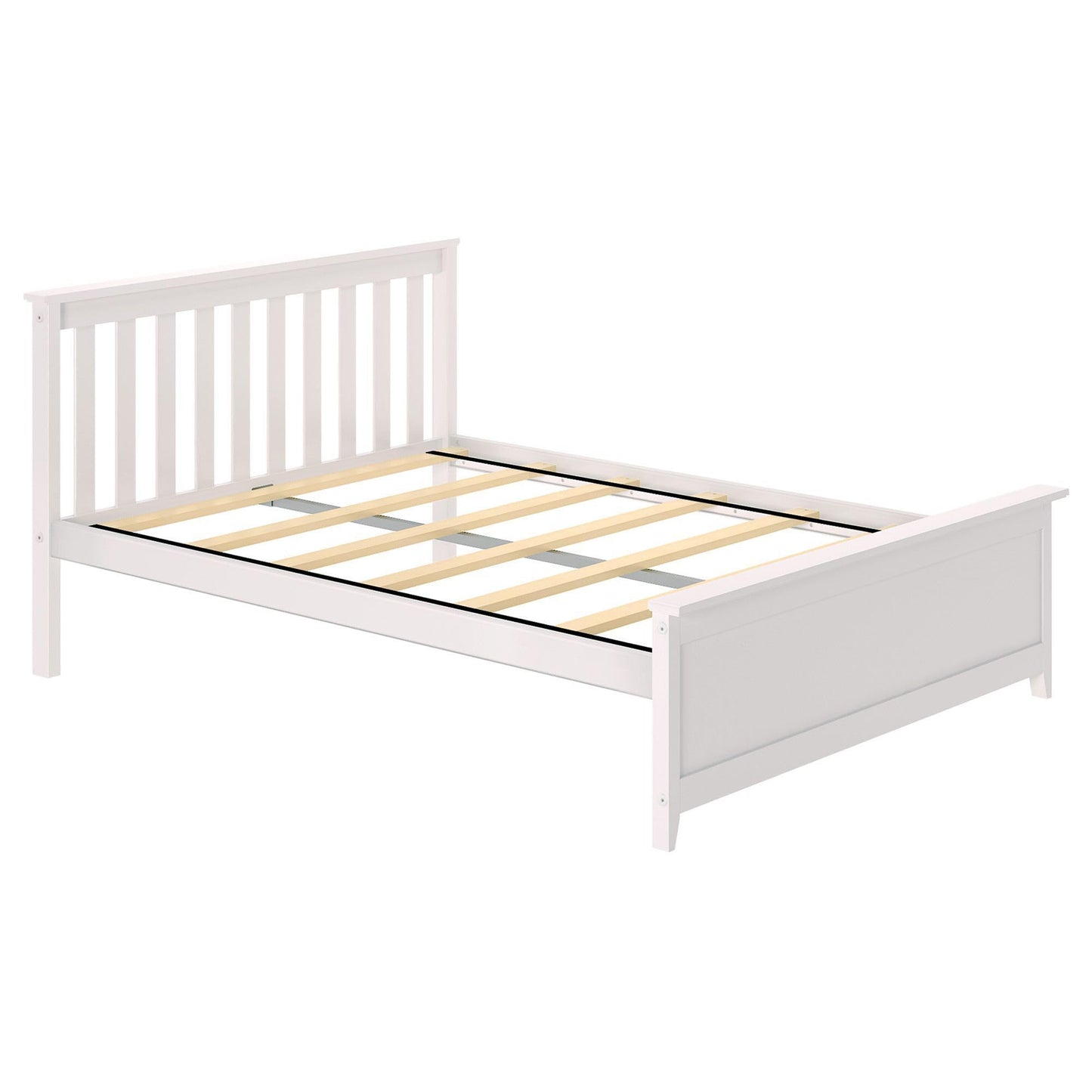 Plank+Beam Solid Wood Full Bed Frame, Platform Bed with Headboard, White