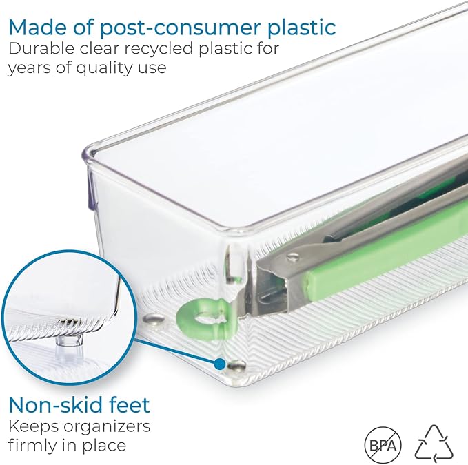 iDesign Plastic Drawer Organizer, Set of 2, 4" x 16" x 3" | For bathroom, bedroom, kitchen, office, or craft room
