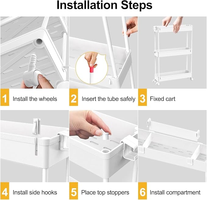 SPACELEAD 2-piece Set Slim Storage Cart 3 Tier,Bathroom Organizer Rolling Utility,Mobile Shelving Unit Slide Out for Office, Kitchen, Laundry Room & Narrow Places