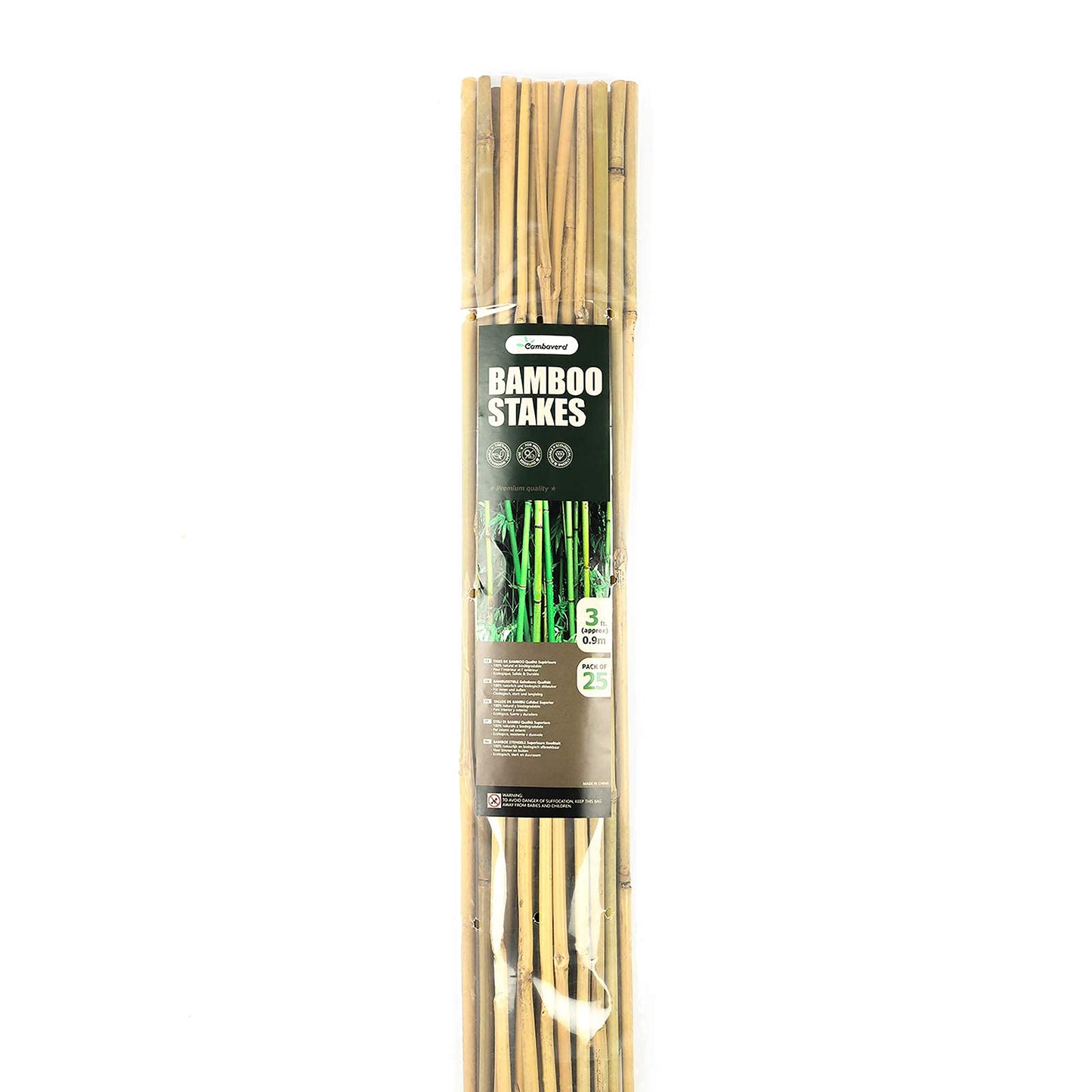 Cambaverd Bamboo Garden Stakes 3 Feet Plant Stakes for Roma Tomatoes Sunflowers Beans Potted and Climbing Plants - Pack of 25 Bamboo Sticks