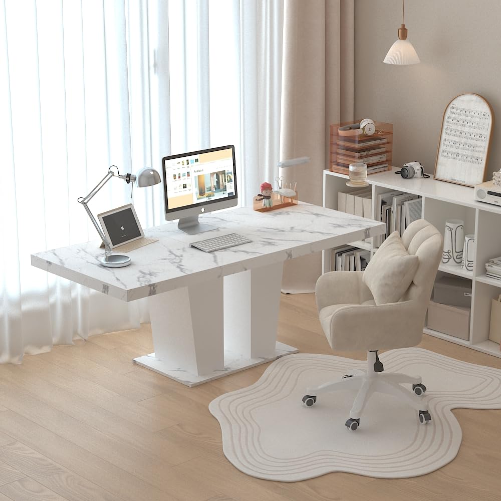 Ball & Cast Expandable Dining Table for 6-10,63-78.74" Kitchen Table W/Heavy Duty Pedestal Base,Rectangular Extendable Dining Room Table for Small Space,White Marble