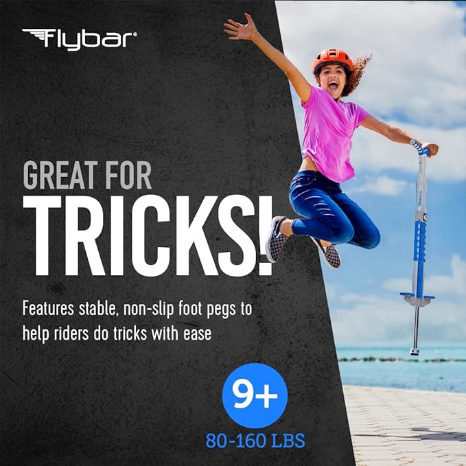 Flybar Master Pogo Stick for Kids Ages 9+, 80–160 lbs – Easy Grip Handles – Active Exercise Toy for Tweens & Teens – Outdoor Toy with Non-Slip Foot Pegs for Boys and Girls – No Assembly Needed