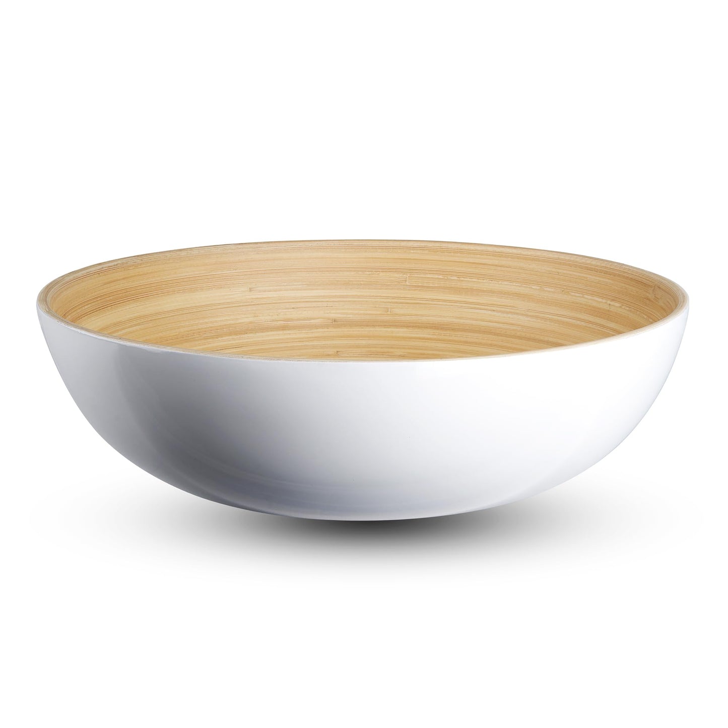 LEXA 12" Handmade Bamboo Salad Bowl – 130 oz Large Wooden Fruit Bowl for Kitchen Counter, White