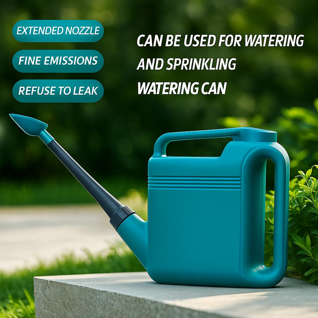 2 Gallon Watering Can, Garden Watering Can Outdoor, Large Plant Watering Can with Long Spout, Non-Slip Handle, Leak-Proof Plastic Watering Can
