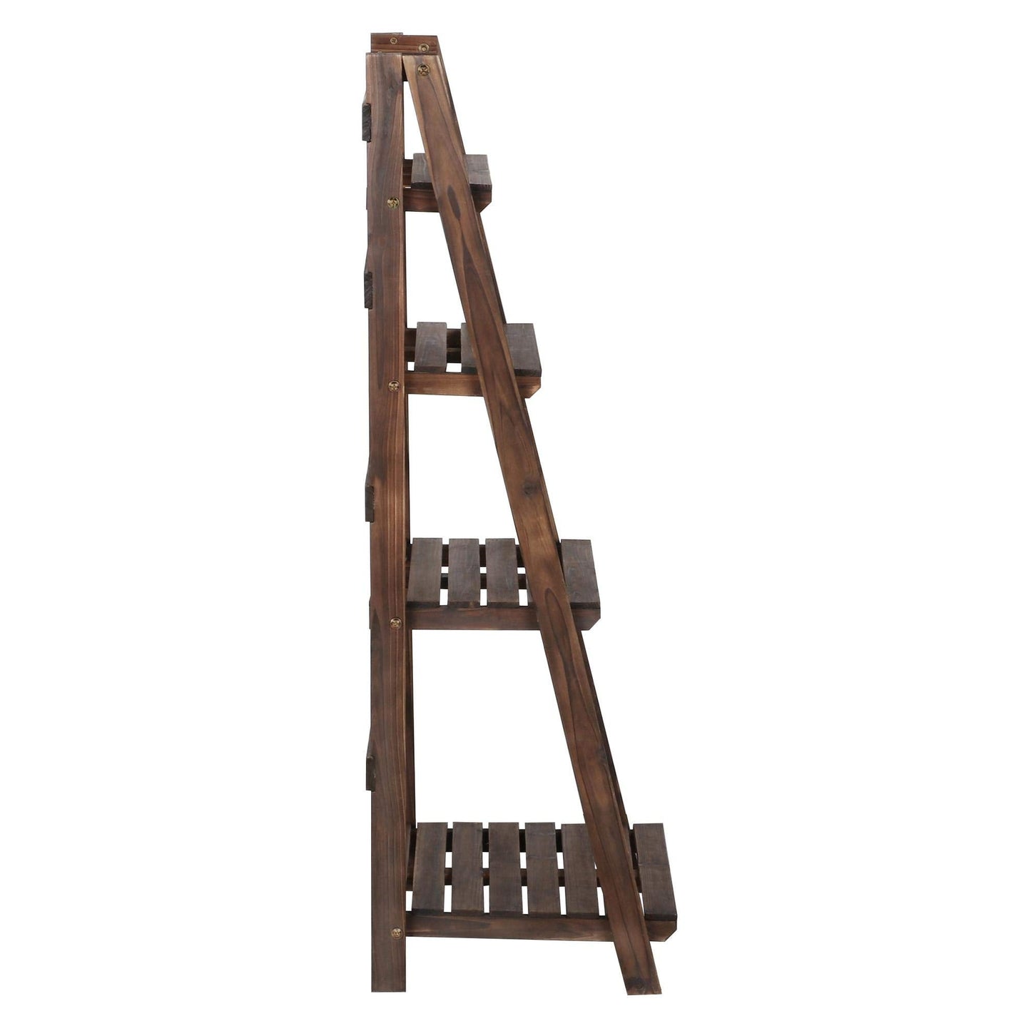 Yaheetech Wooden Foldable Ladder Shelf 4-Tier Magazine Holder Book Rack Plant Stand Folding Flower Display Pot Decorative Storage Free Standing Indoors/Outdoors Rustic No Assembly Required Brown