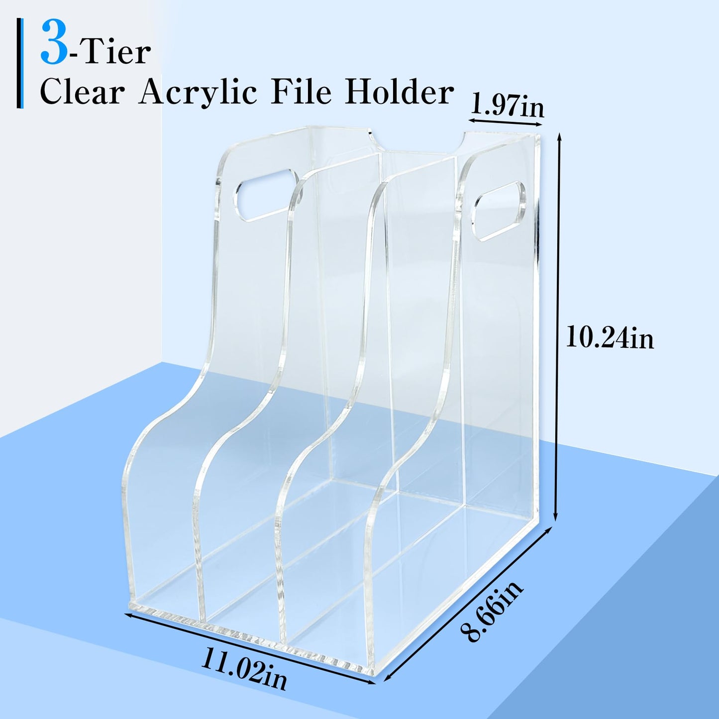ZESHIHAOGUO 3-Tier Clear Acrylic File Holder, Vertical Document Organizer for Magazines, Binders, Notebooks & Envelopes - Multi-Purpose Desk Storage for Home Office（A4,3 Sections）