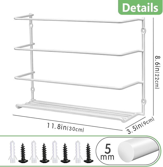 Premium 2-Pack Heavy Duty Kitchen Wrap Organizer, Extra Thick & Sturdy Metal Wire Rack for Cabinet Door, Holds Foil, Plastic Wrap, Wax Paper, Bags, Space Saving Under Sink or Pantry Storage Holder