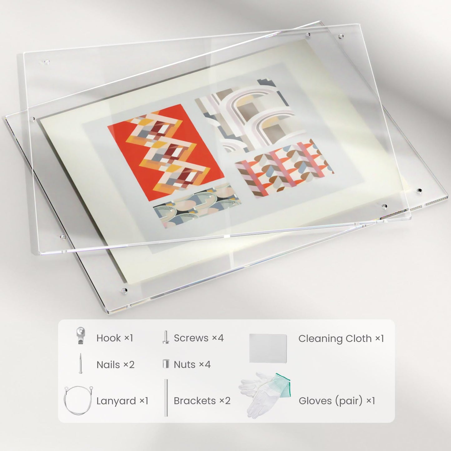 NIUBEE 8x10 Acrylic Picture Frame,Clear Frameless Photo Frame for Wall & Desktop Display Modern Floating Frame for Artwork Poster Diploma Certificate