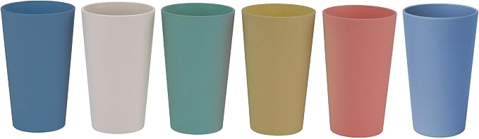 Wheat Straw Unbreakable Cup | 20 oz Reusable Water Drinking Glasses Sets of 6 | Lightweight Tumbler for Kitchen Outdoor | Dishwasher Safe, BPA Free and Eco friendly (20 oz, 6Pcs/6Color_H)