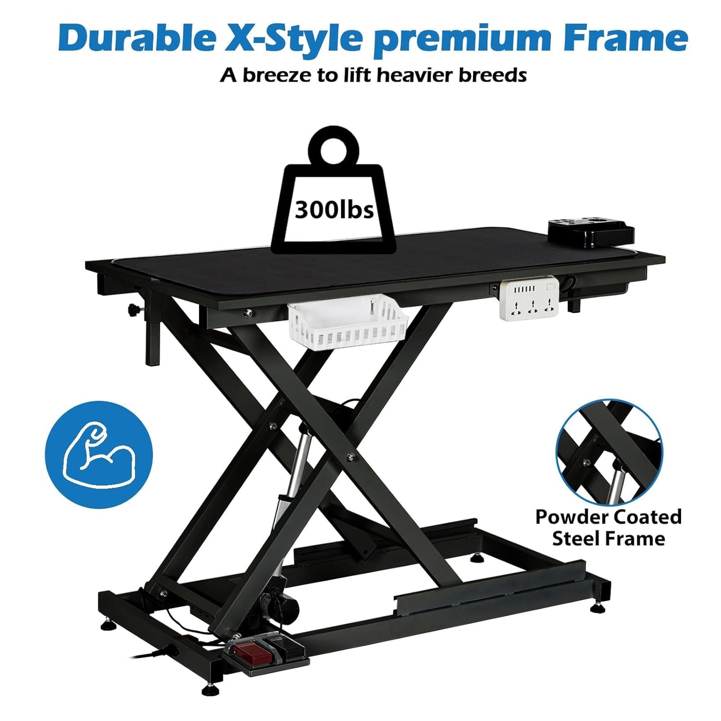 ExploreHorizon 50" Heavy Duty Dog Grooming Table with Aluminium Overhead Arm,Electric Hydraulic Grooming Table with 6 USB Ports for Large Dogs 300 LBS Foot Control