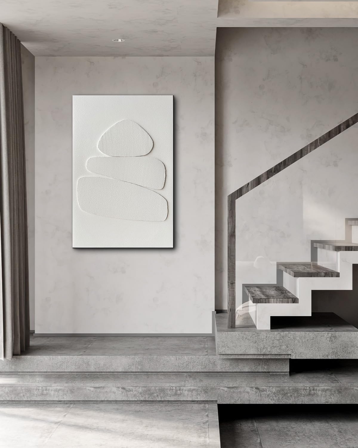 Creespi White Textured Wall Art - Hand Painted Minimalist 3D Art Painting 24x36 inches,Modern Abstract Oil Painting On Canvas for Home Wall Decor