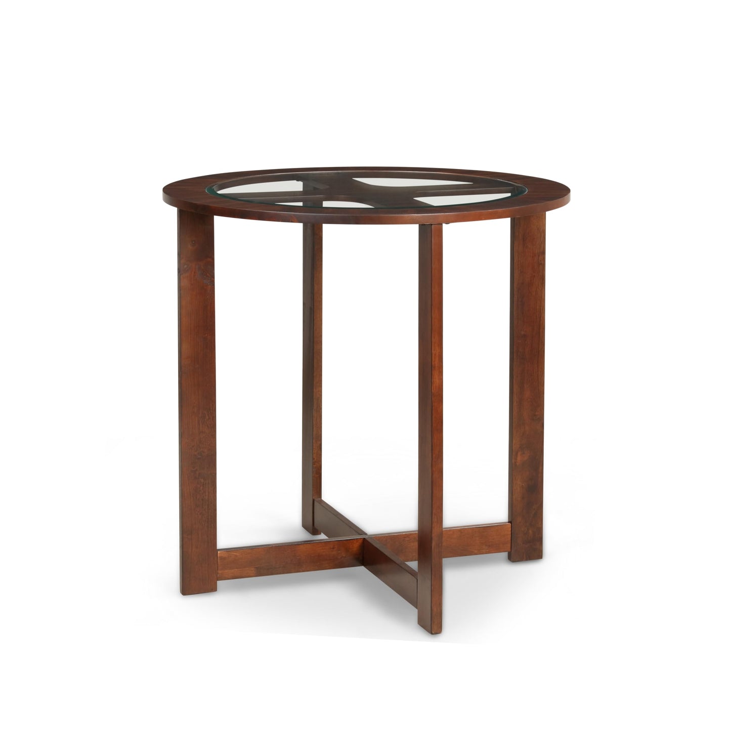 Roundhill Furniture Cylina Solid Wood Glass Top Round Counter Height Table with 4 Stools