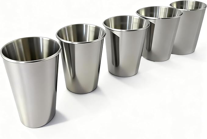 Unbreakable 10 oz Stainless Steel Kids Cups (5 Pack) - BPA-Free Premium Stackable Metal Pint Cups for Home, Outdoor & Children's Daily Use