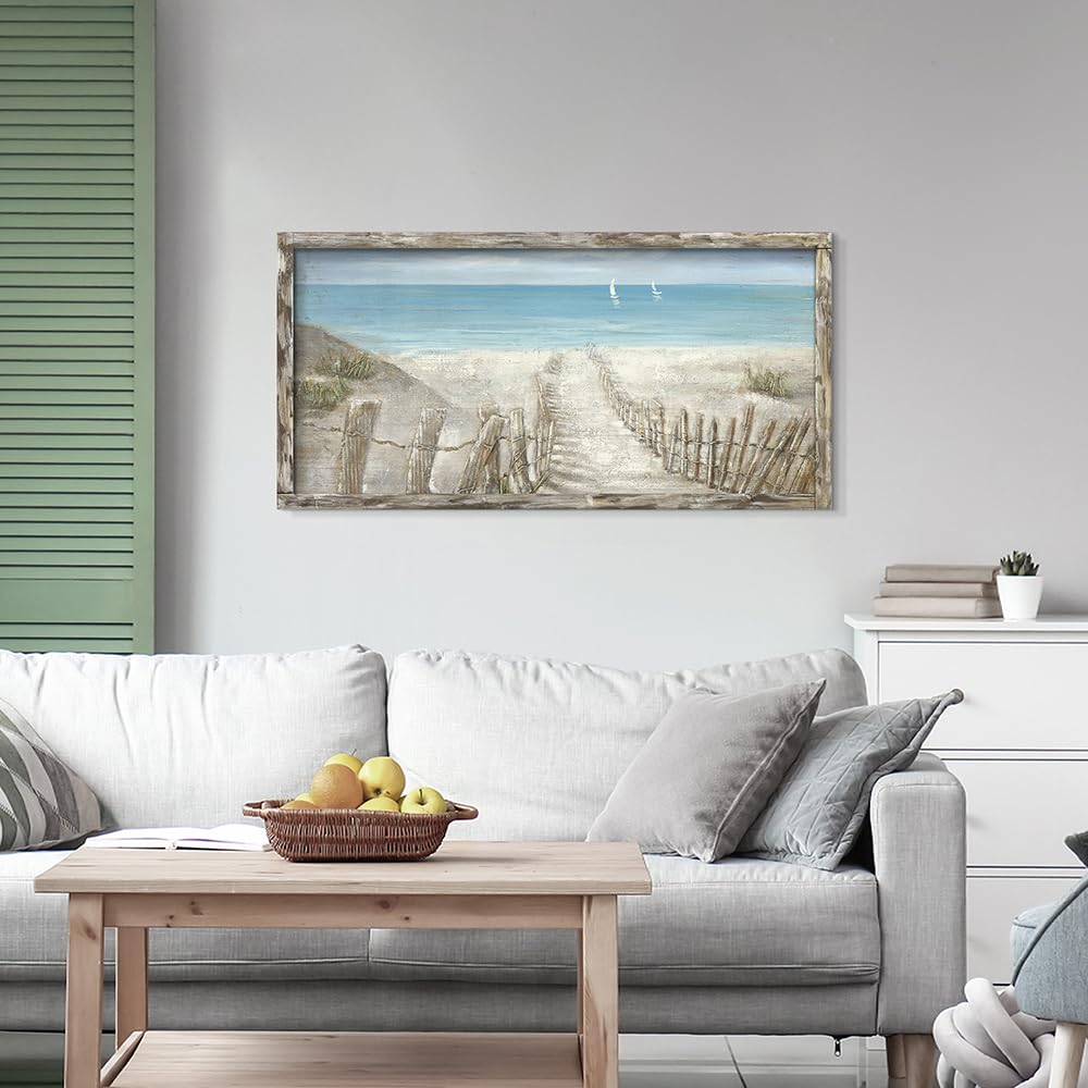 Beach Canvas Print Artwork Coastal Ocean Blue Abstract Seascape Picture Wall Art Painting for Bathroom Office Bedroom(40"*20")