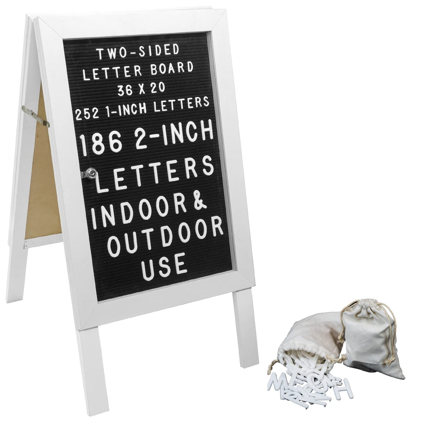 EXCELLO GLOBAL PRODUCTS Large Wooden A-Frame Sidewalk Sign 36x20 Felt Letter Board w/Changeable Letters - EGP-HD-0084 (White)