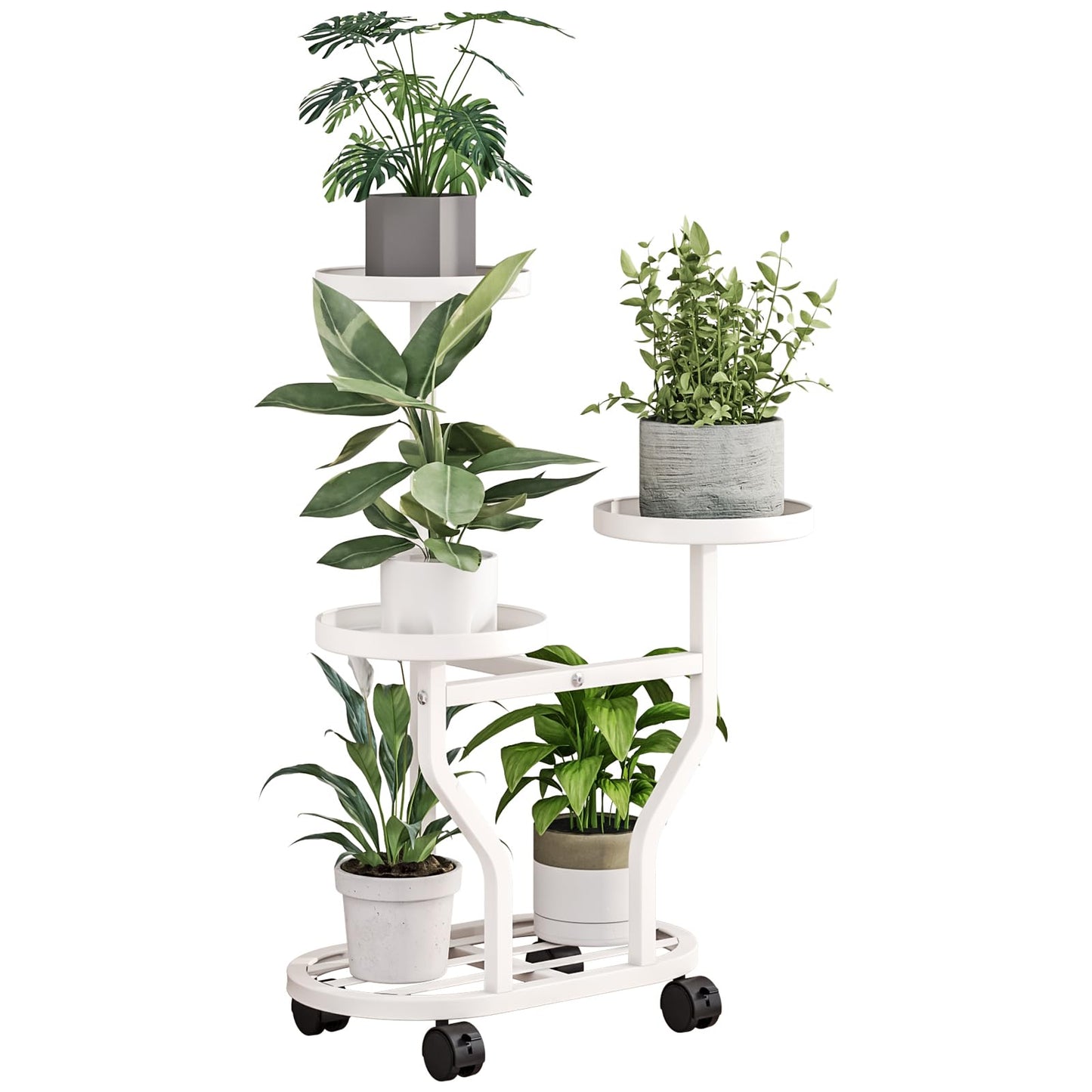 YIZAIJIA Plant Stand with Wheels 3 Tier Metal Plant Holder Corner Flower Shelf for Multiple Plants Display Rack for Bedroom Living Room Balcony Garden White (White, 3 Tier)