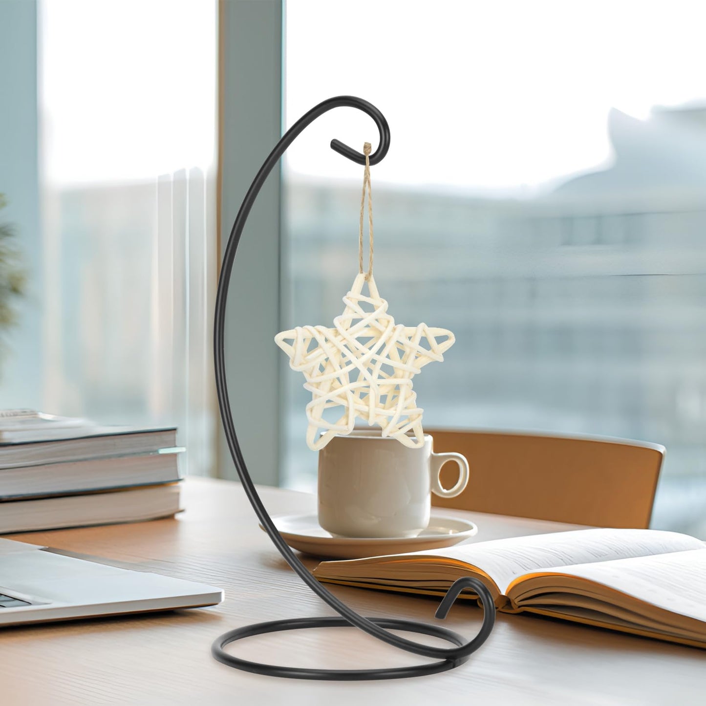 EOWCO 9in Single Ornament Display Stand, Tabletop Ornament Hangers, Air Plant Holder, Black Iron Hanging Hook for Christmas Halloween Decoration, Glass Crystal Witch Ball, Home Wedding, Party Decor(1pcs)