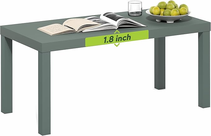 Furinno Classic Coffee Table, Modern Rectangle Coffee Table with 1.8" Triple Thick Tabletop, Side Table, Toolless Assembly, for Living Room, Home Office, Sage Green