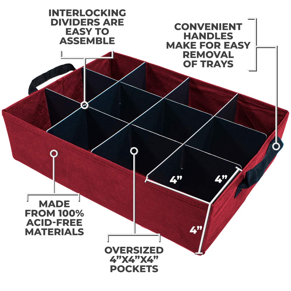 612 Vermont Christmas Ornament Storage Box with Adjustable Acid-Free Dividers, 3 Removable Trays with Handles, 17 Inch x 13 Inch x 13 Inch, Holds 36-4 Inch Ornaments
