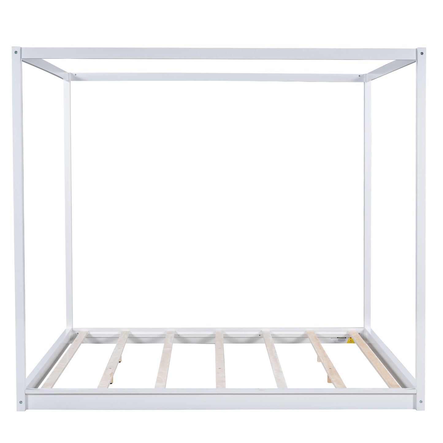 Merax Wooden Canopy Platform Bed Frame King Size Floor Bed/Mattress Foundation with Slat Support White