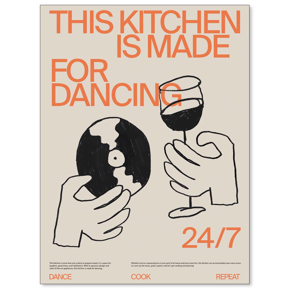 enttgo This Kitchen Is for Dancing Sign Wall Art Cocktail Alcohol Drink Poster Trendy Retro Coffee Dining Room Canvas Prints Bar Cart Wall Decor 12x16 inch Unframed