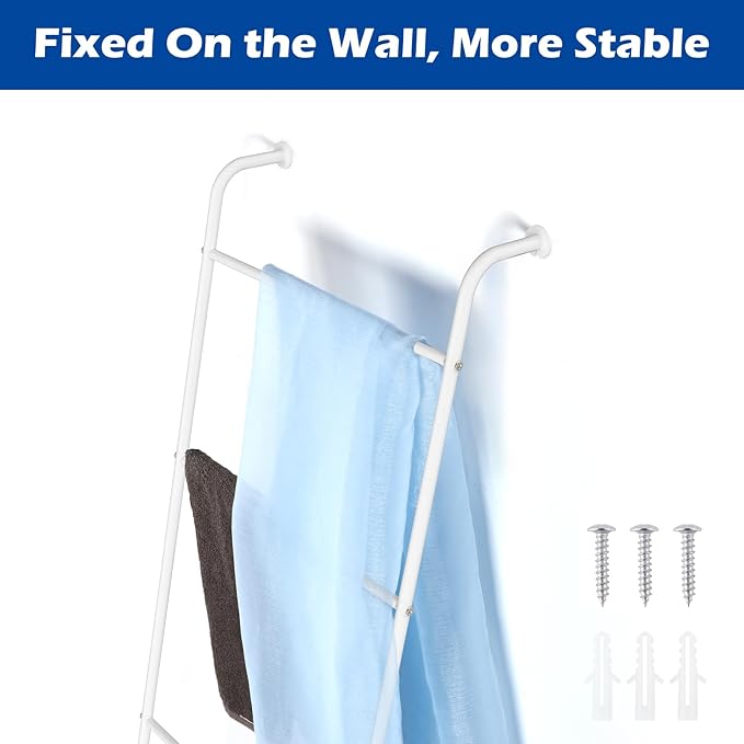 2 Pack Blanket Ladder Decorative Towel Rack Holder for Bathroom, Wall Leaning Metal Drying Quilt Stand for Living Room Bedroom Farmhouse Home Decor, for Women Mom Mother Her Wife - White