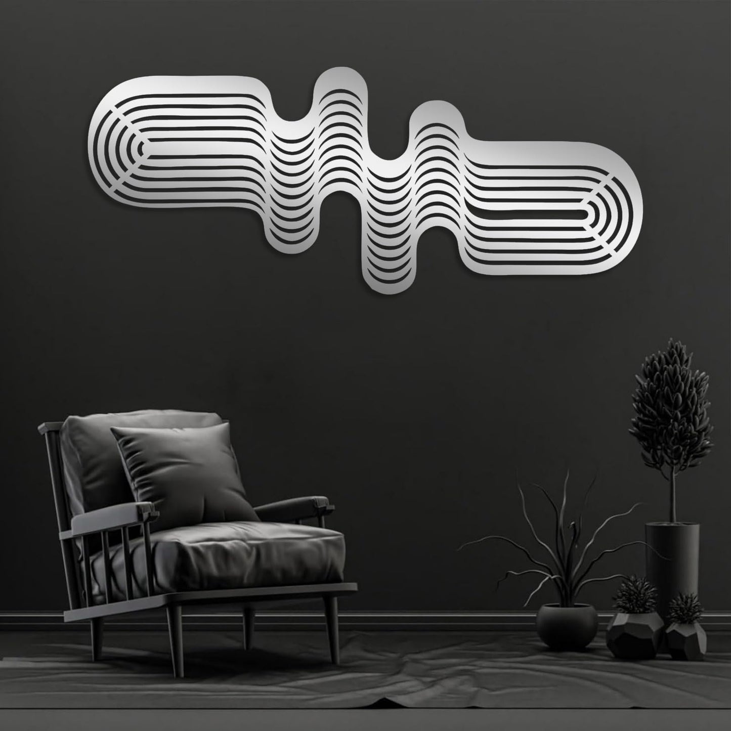 Minimalist Line Art Wall Decor, Abstract Lines Metal Wall Decor, Contemporary Metal Wall Art, Metal Geometric Wall Art, Modern Home Office Wall Decor, Living Room Wall Art (Silver, 53"x22" | 135x55cm)