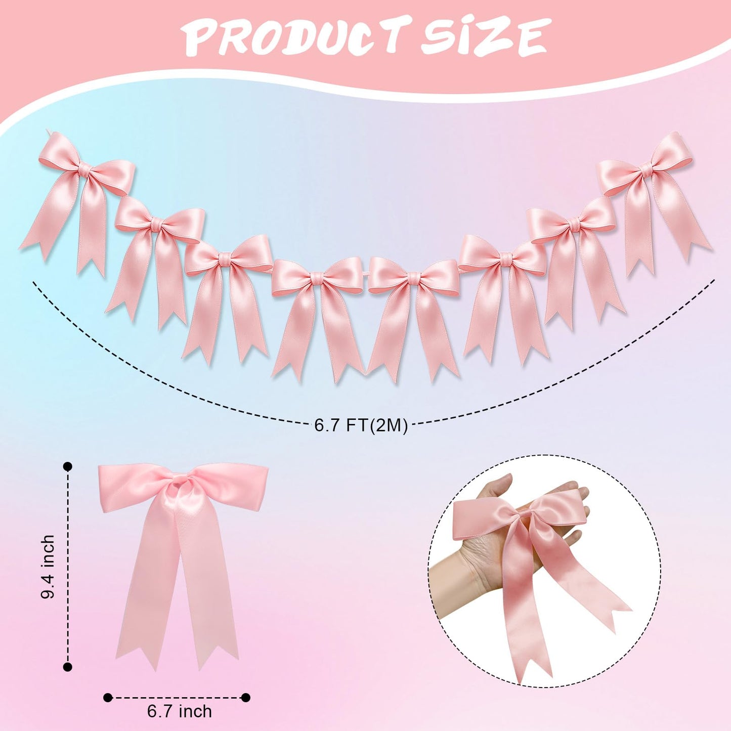 2 Strings of 16PCS Pink Bow Garland Banner Decoration,Pre-Strung Satin Ribbon Ornaments for Birthday,Bachelorette Party,Bridal Shower, Wedding,Engagement,Baby Shower, Graduation Deco,Anniversary