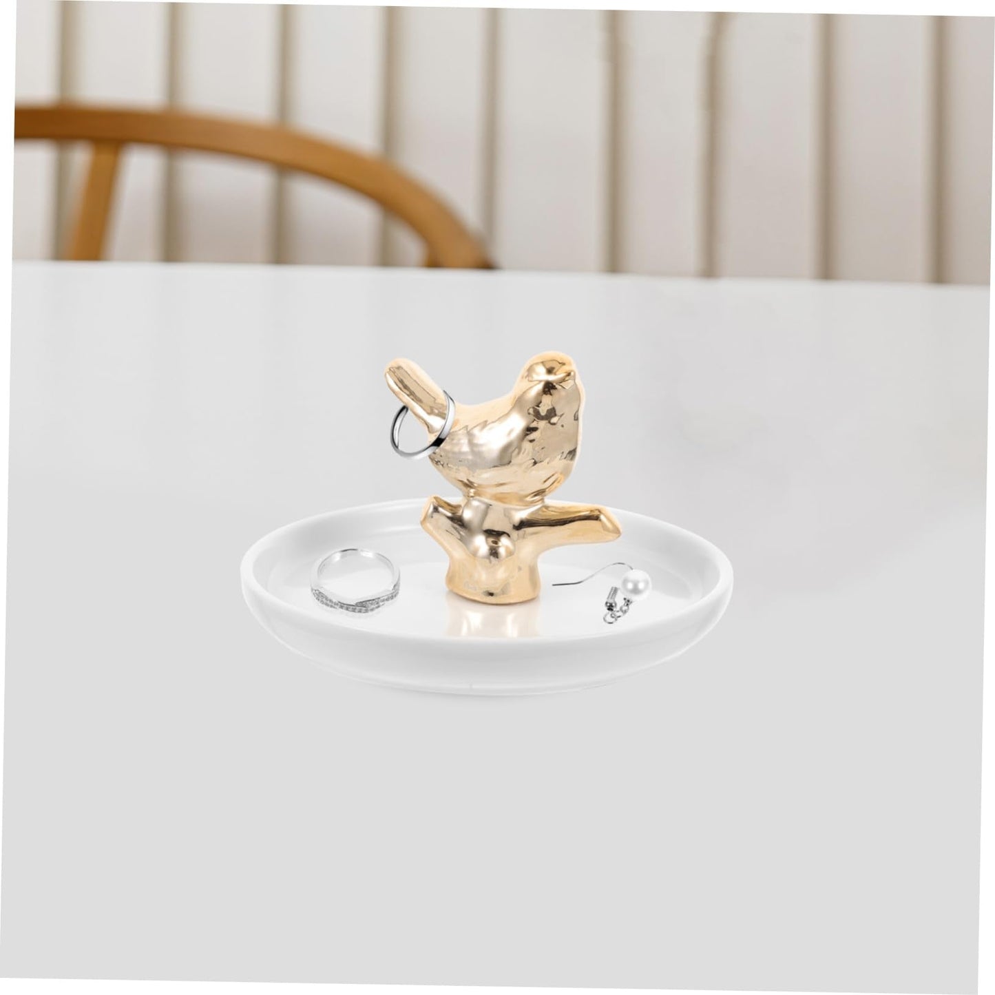 JECOMPRIS Unique Ceramic Jewelry Dish Ring Holder Tray White Tray for Wedding Decor