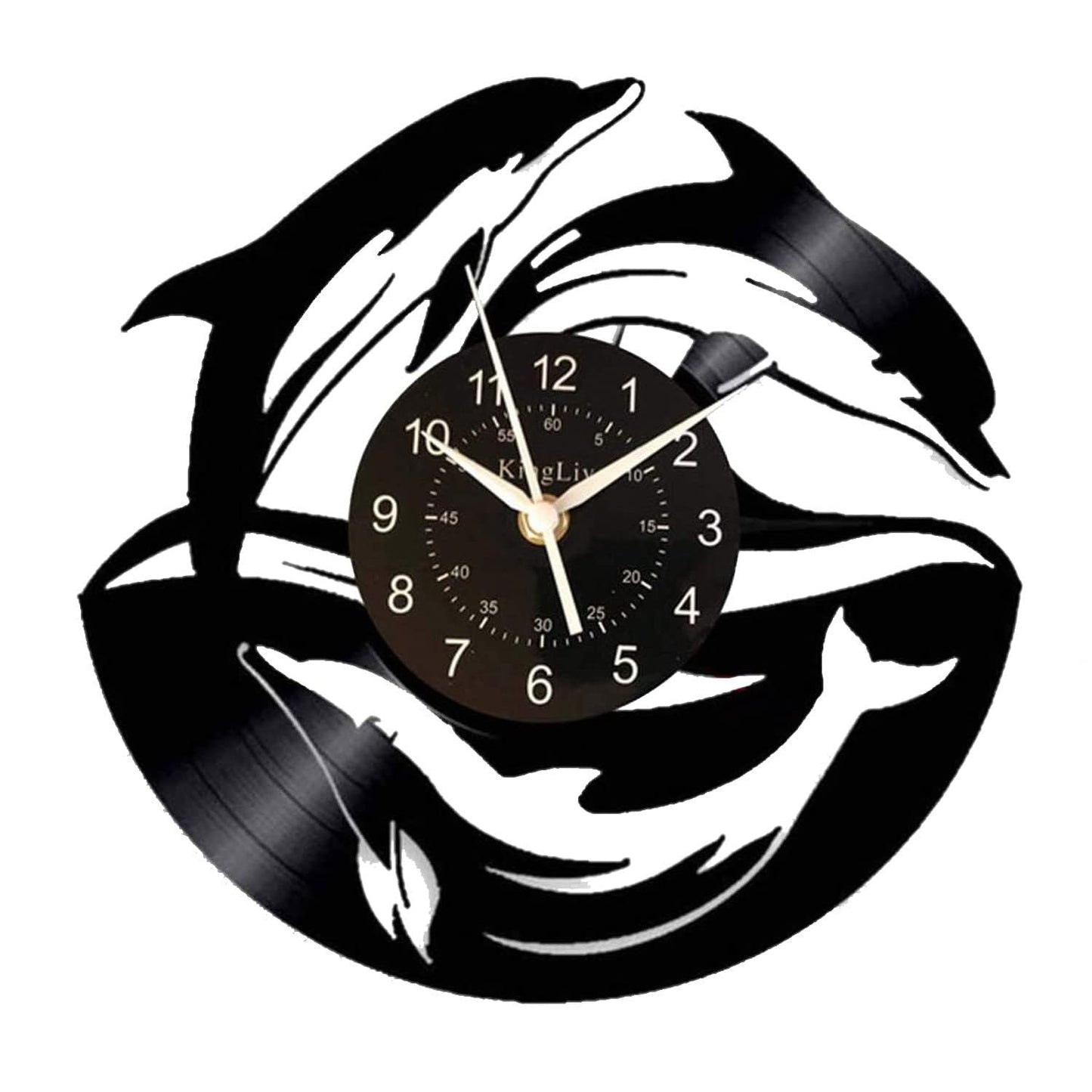 KingLive Dolphin Fish Vinyl Record Wall Clock 12 inches (30 cm) Black Modern Decorative Wall Clock Home Office Kids Bedroom Wall Creative Gifts