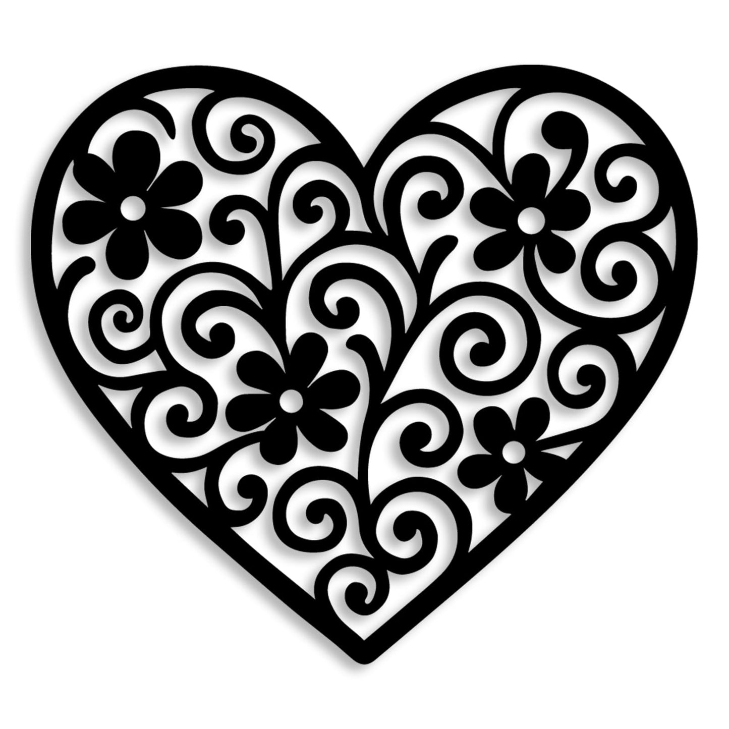 Vineland Black Metal Heart Wall Art, 11.8 Inch Modern Minimalist Sculpture, Floral Pattern Design for Living Room Bedroom Bathroom, Matte Finish Boho Home Decor