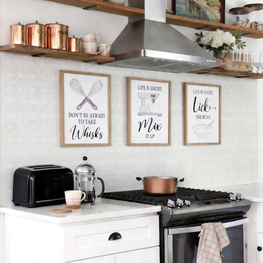 3 Pack Wooden Kitchen Wall Decor Dining Room Decor Dining Room Decoration Baking Themed Wall Plaques Funny Baking Kitchen Wall Decor Set 8x10 Rustic Farmhouse Wood Signs with Humorous Quotes