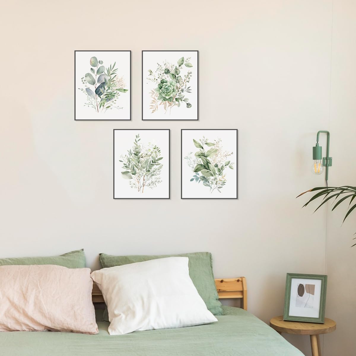 PLKMN Sage Green Botanical Wall Art Set of 4, Modern Wildflower Prints, Floral Plant Decor for Bedroom, Bathroom, Farmhouse, 8x10 Inch, Unframed