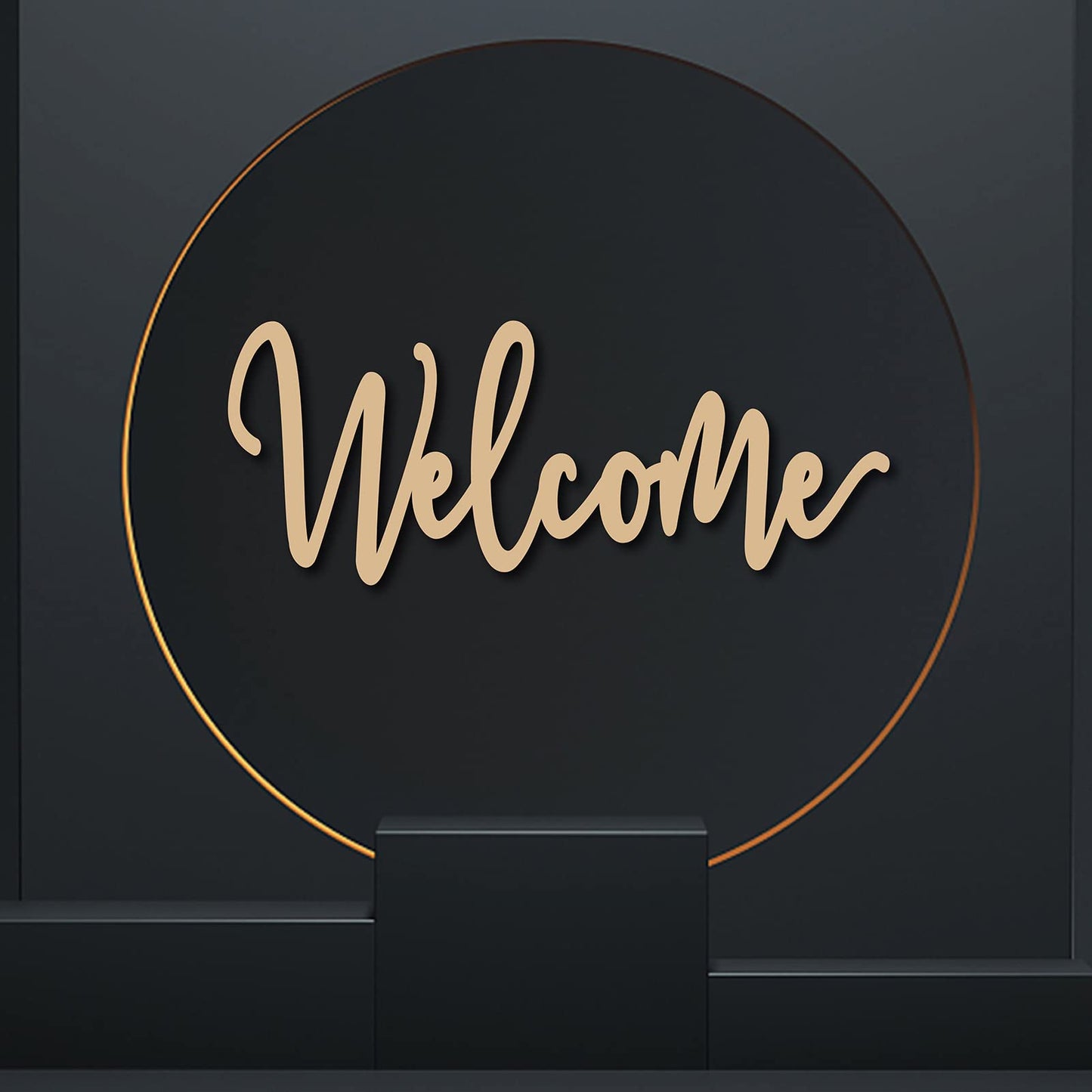 CREATCABIN Welcome Sign Wall Art Decor Welcome Wood Cutout Hanging Welcome Sign Rustic Welcome Sign for Front Door Home Apartment Kitchen Party Garden Farmhouse Porch 12 x 4.7 Inch