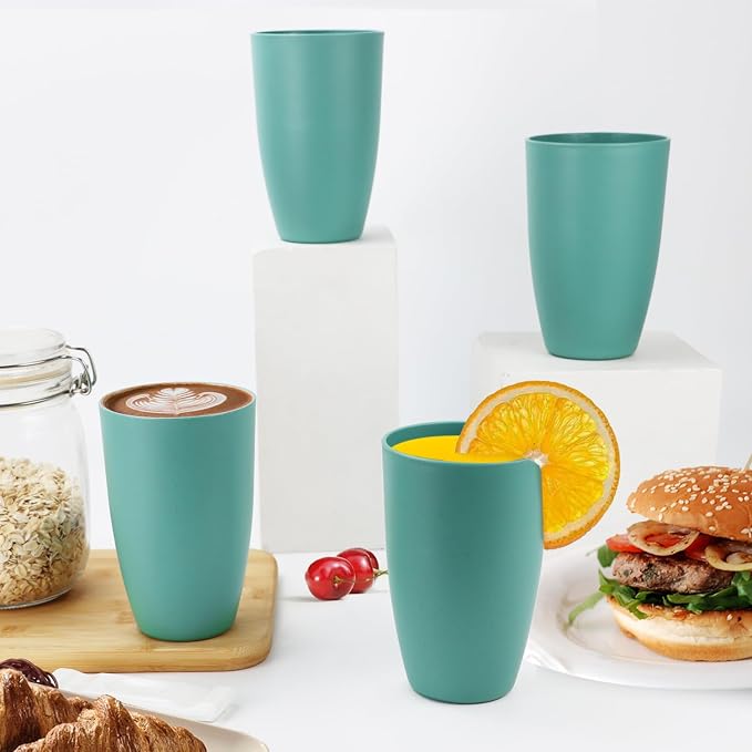 PYRMONT Wheat Straw Cups 20 Oz Alternative Plastic Cups Set of 6 Unbreakable Big Cups for Kitchen Dishwasher & Microwave Safe Large Water Cups for Iced Coffee,Smoothie-Green