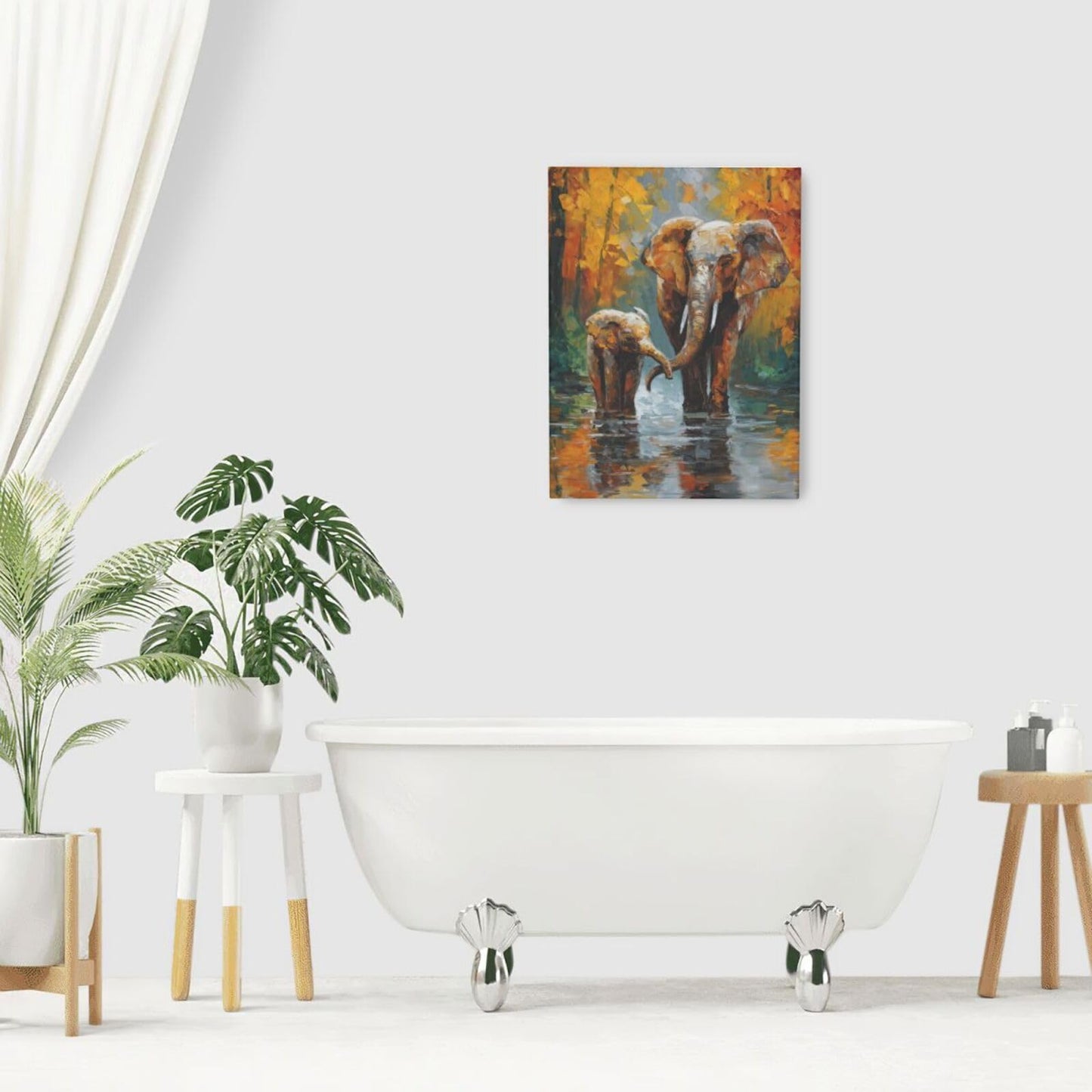 Elephant Wall Art Forest Canvas Wall Decor Pictures Paintings Prints Artwork Framed Decorations For Bathroom Bedroom Living Room Office Gifts 12" x 16"