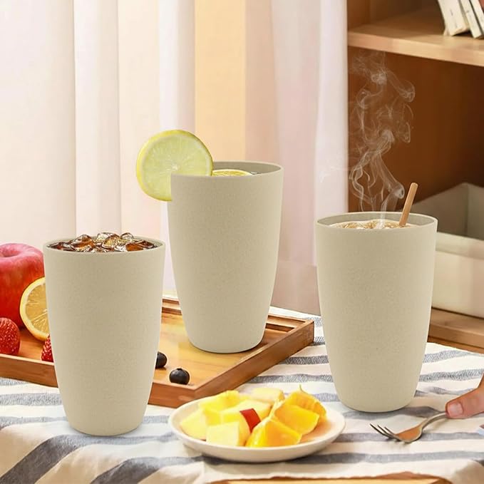 Wheat Straw Cups 20 OZ Large Capacity Set of 6, Unbreakable Drinking Cups Reusable, Alternative to Plastic CupSet, Dishwasher Safe Cups for Kitchen Water Tumblers (Beige)