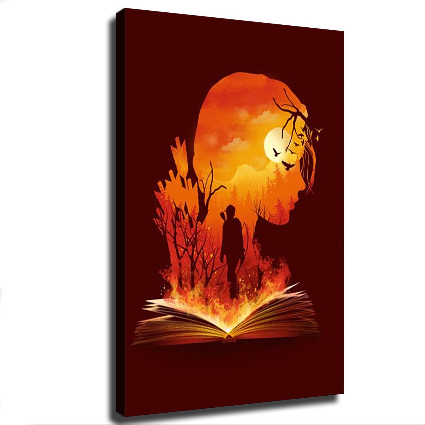 The Hunger Games Katniss Silhouette Sunset Poster Picture Art Print Canvas Wall Art Living Room Bedroom Decor Mural (12×18inch-No Framed)