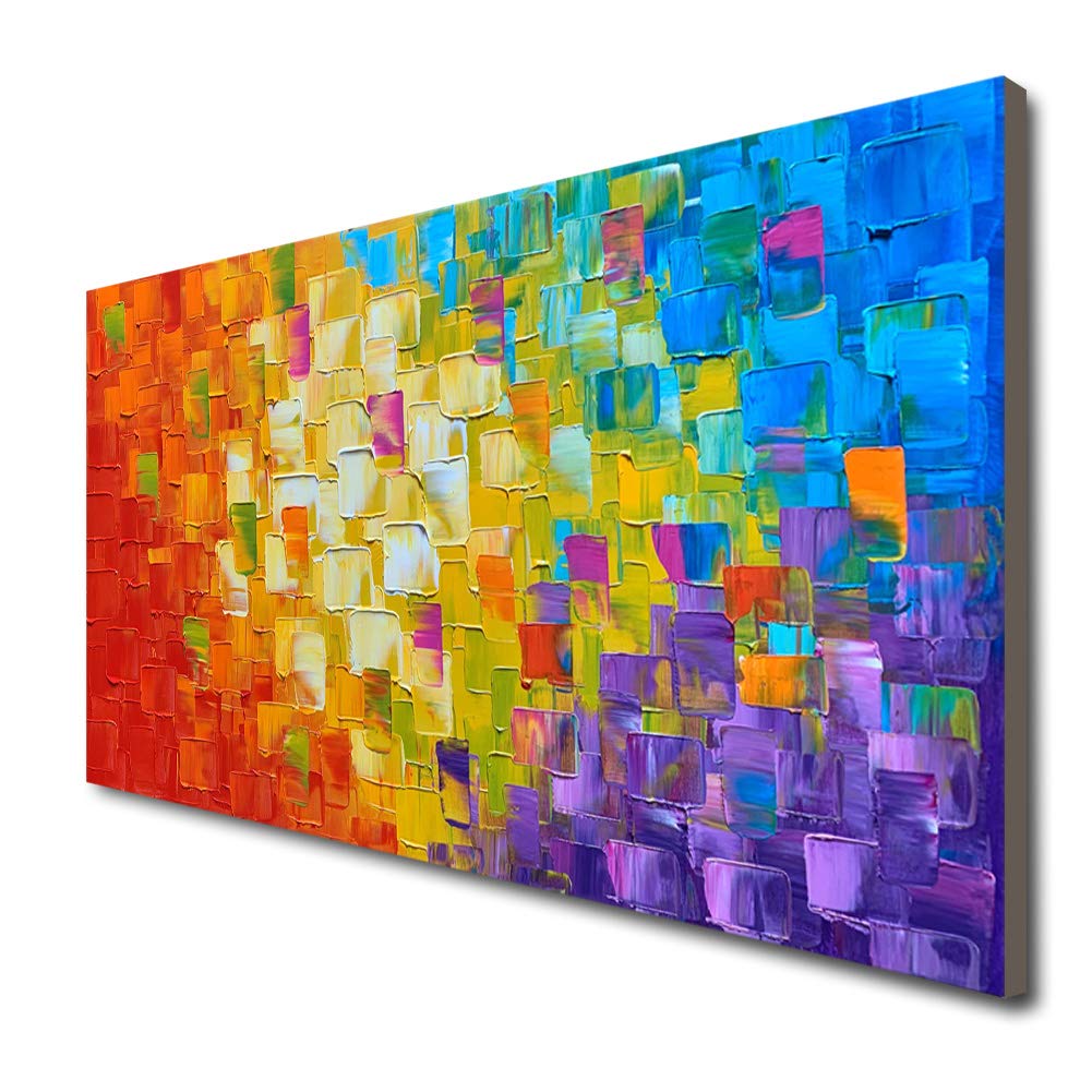 Seekland Art Hand Painted Texture Oil Painting on Canvas Abstract Wall Art Deco Contemporary Artwork Framed Ready to Hang 40x20 inch