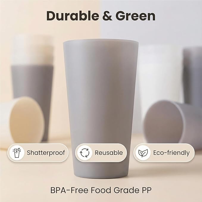 AOYITE Unbreakable Plastic Cups Reusable, 32 oz Plastic Tumblers set of 12, BPA Free Dishwasher Safe Large Drink Cup for Kids Kitchen Camping Party Outdoor (Grey Stone)