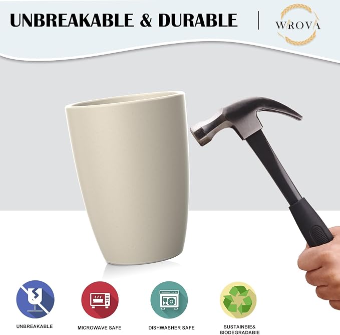 Wrova Wheat Straw Cups 8 PCS Good Alternative to Plastic Reusable Cups 20 oz Unbreakable Drinking Cup Reusable Dishwasher Safe Water Plastic Glasses Beige Series