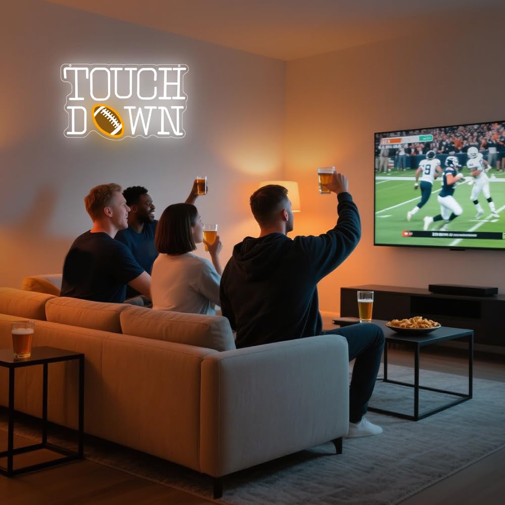 Football Neon Sign, Touch Down LED Neon Light Signs for Wall Decor Football Rugby Light up Sign Lamp for Party Bar Bedroom Pub Man Cave Decor Birthday Gift for Fans Dimmable USB Powered(16.2"*9.9")
