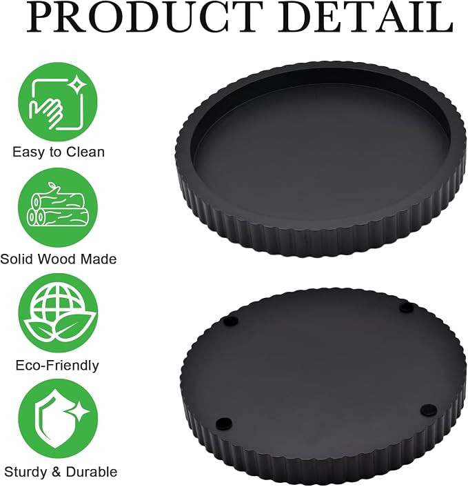 Modern Decorative Tray for Coffee Table, 11" Wooden Black Round Small Decor Tray for Candle, Perfume, Vanity, Kitchen Island Counter & Table Centerpiece
