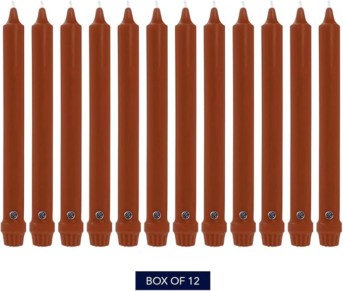 Colonial Candle Unscented Taper Candle, Classic Collection, Amber, 8 in, Pack of 12 - Up to 6 Hours Burn