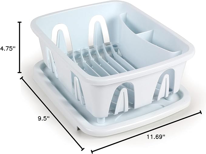 Camco RV Mini Dish Drainer & Tray - Features a Sloped Drain Tray Design, Heavy-Duty Construction - Ideal for Small Spaces, Apartments, Boats, and More -9.5"L x 11.7"W x 4.75"H - White (43511)