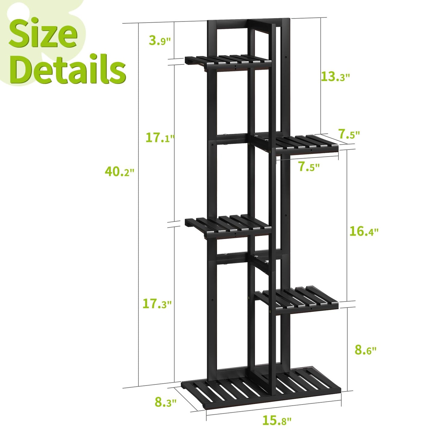 BMOSU Bamboo Plant Stand for Indoor Outdoor Plants Corner Tall Plant Shelf 6 Potted Holder Shelf Plant Rack Holder Display Rack(Black)